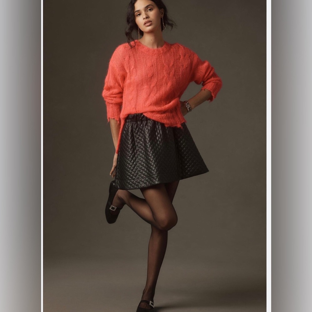ANTHROPOLOGIE The Posey Stitchy Distressed Pink Sweater
